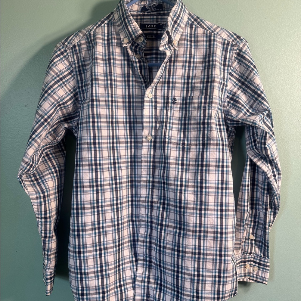 IZOD boys Blue Plaid Shirt